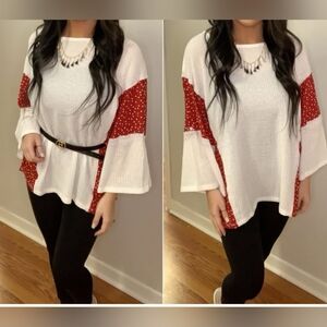 Whiskey Kiss Red & White 3/4 Bell Sleeve Blouse NWT Medium